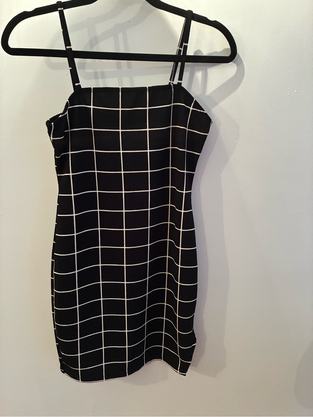 SHEIN Black & White Grid Spaghetti Strap Mini Dress